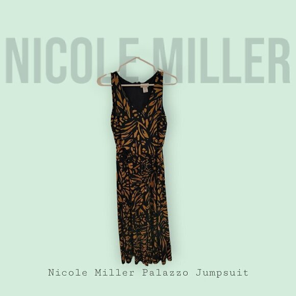 Nicole Miller Studio Navy Sleeveless V Neck Cropped Palazzo Jumpsuit - Picture 1 of 7